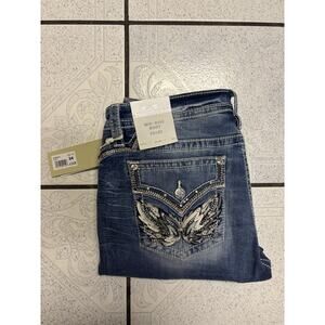 Miss Me Jeans Women’s 34X32 Mid-Rise Bootcut M3080B72V Angel Wing Pockets New